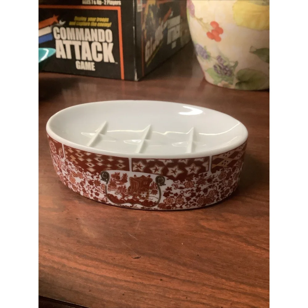 I.W.Rice & Co. Vintage Soap Trinket Dish Coral and Gold